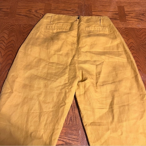 Frank & Oak Tencel and Linen Blend Button Front Trouser Pants in Mustard Sz 4 - Picture 12 of 16